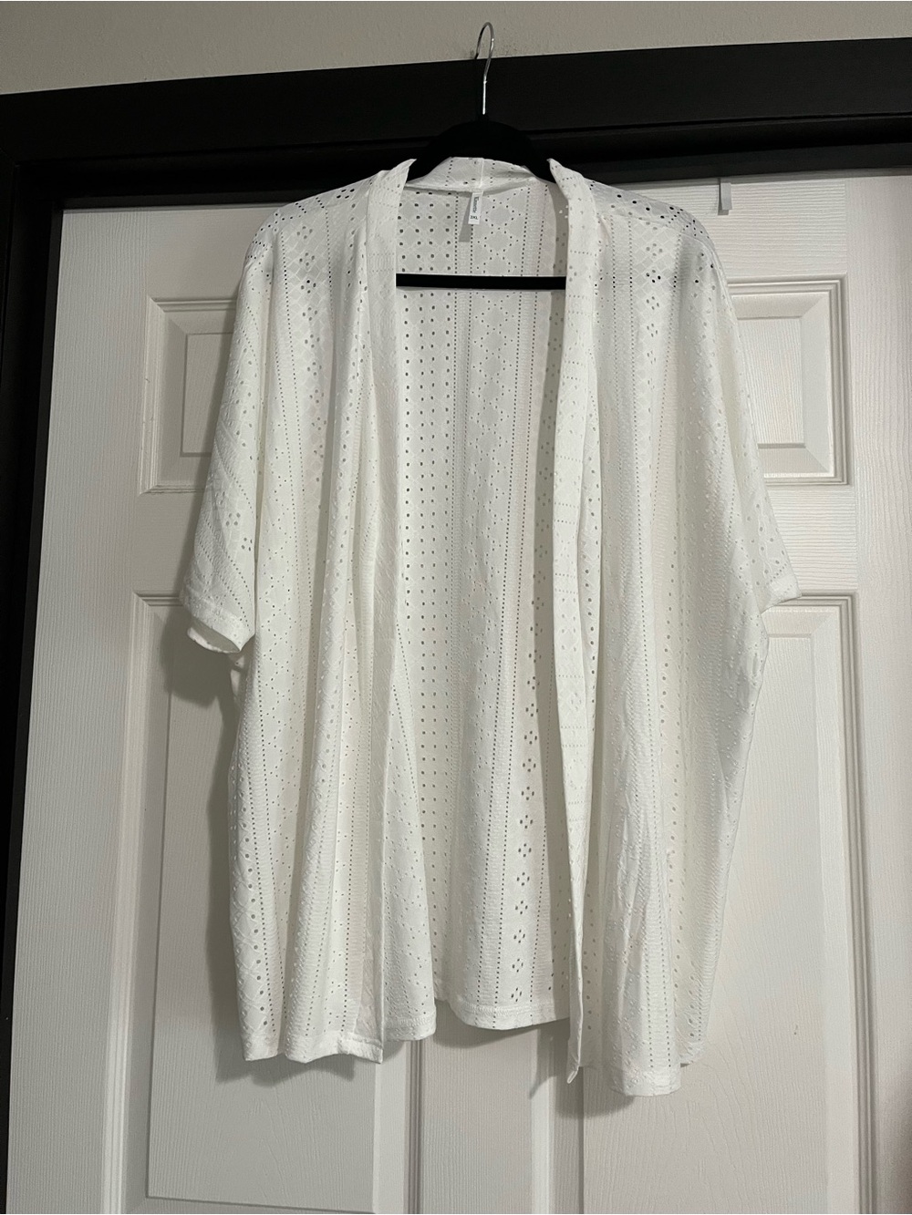 Lightweight Eyelet Open-Front Tunic Cardigan